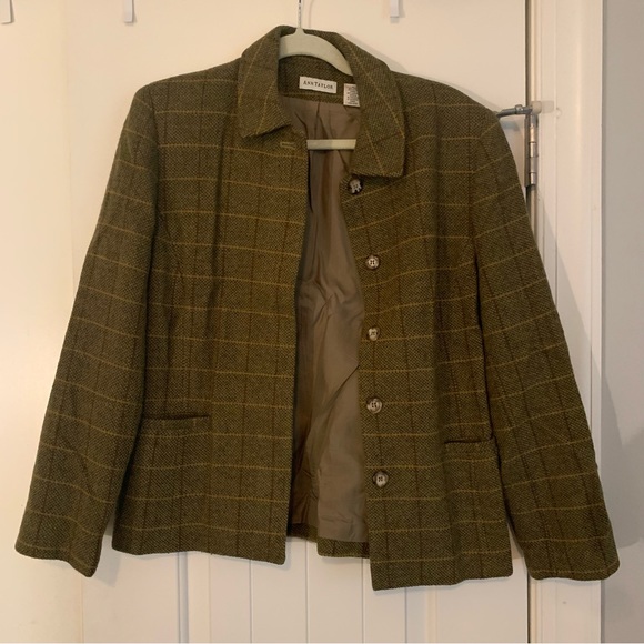 Ann Taylor plaid blazer jacket w/ shoulder pads - Picture 1 of 3